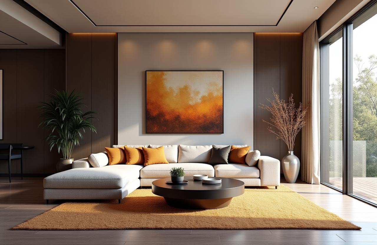 Elegante salón de diseño con sofá moderno y decoración cuidada